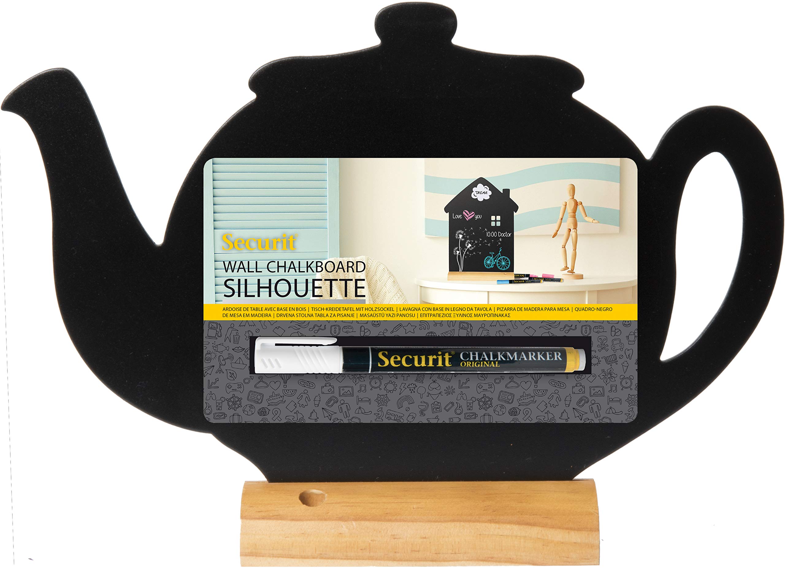 Securit Silhouette Tea Pot Chalk Board with Chalk Marker, 24 x 33 x 6 cm