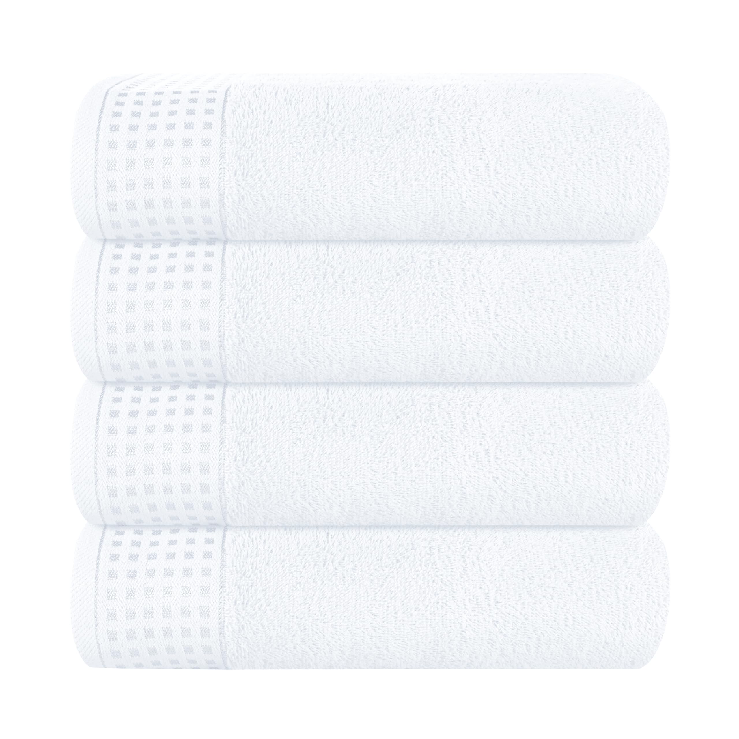 GLAMBURG Ultra Soft 4 Pack Oversized Bath Towel Set 27x54 inches, 100% Cotton Bath Towels, Highly Absorbant Compact Quickdry & Lightweight Towel, Ideal for Gym Travel Camp Pool - White