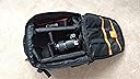 High quality backpack with a lot of functionality. Despite its small size it fits a lot of camera equipment