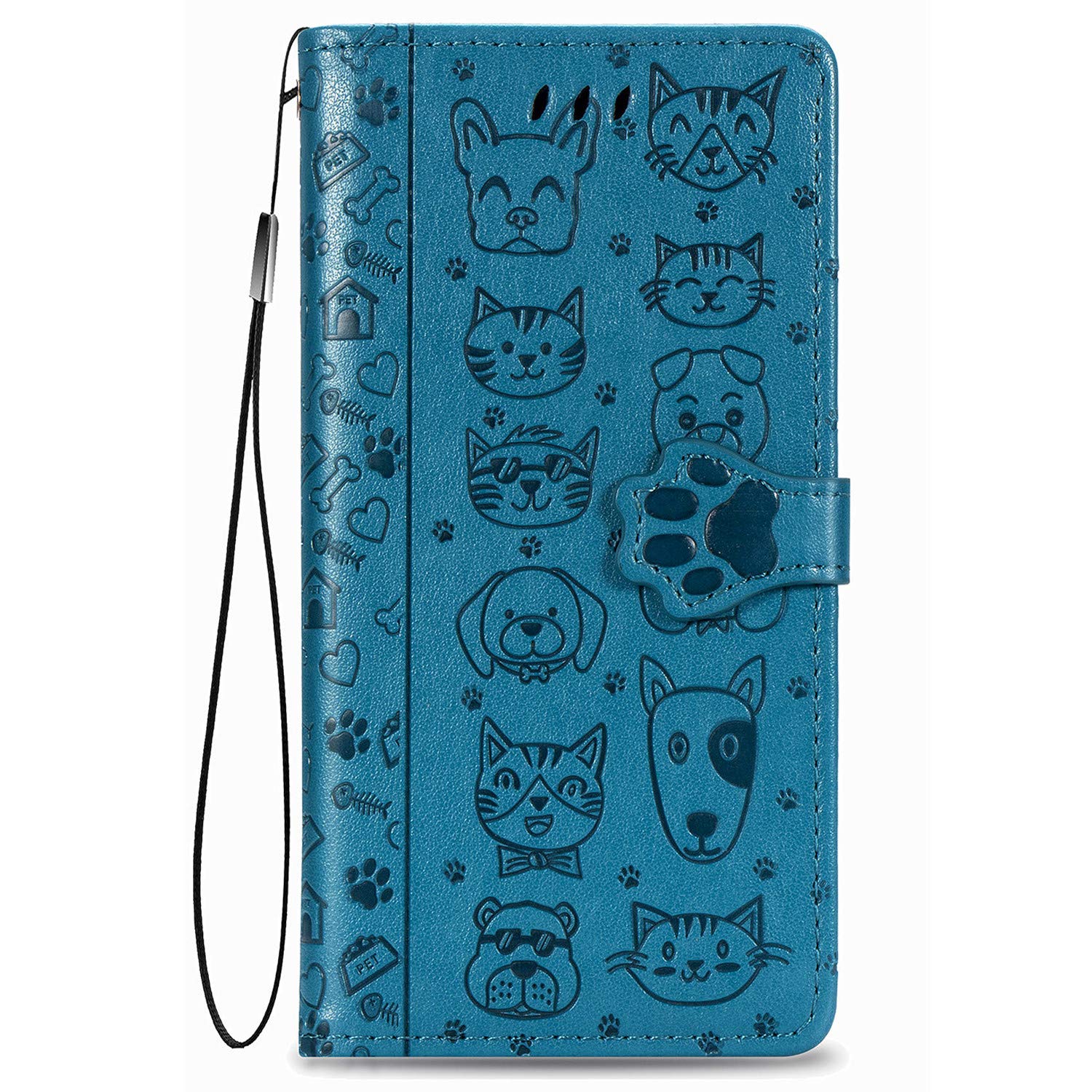 Fertuo Case for Redmi Note 9, Premium Leather Wallet Case with Cute Cat Dog Embossed Pattern [Card Slots] [Kickstand] [Inner TPU Shell] Flip Cover for Xiaomi Redmi Note 9, Blue