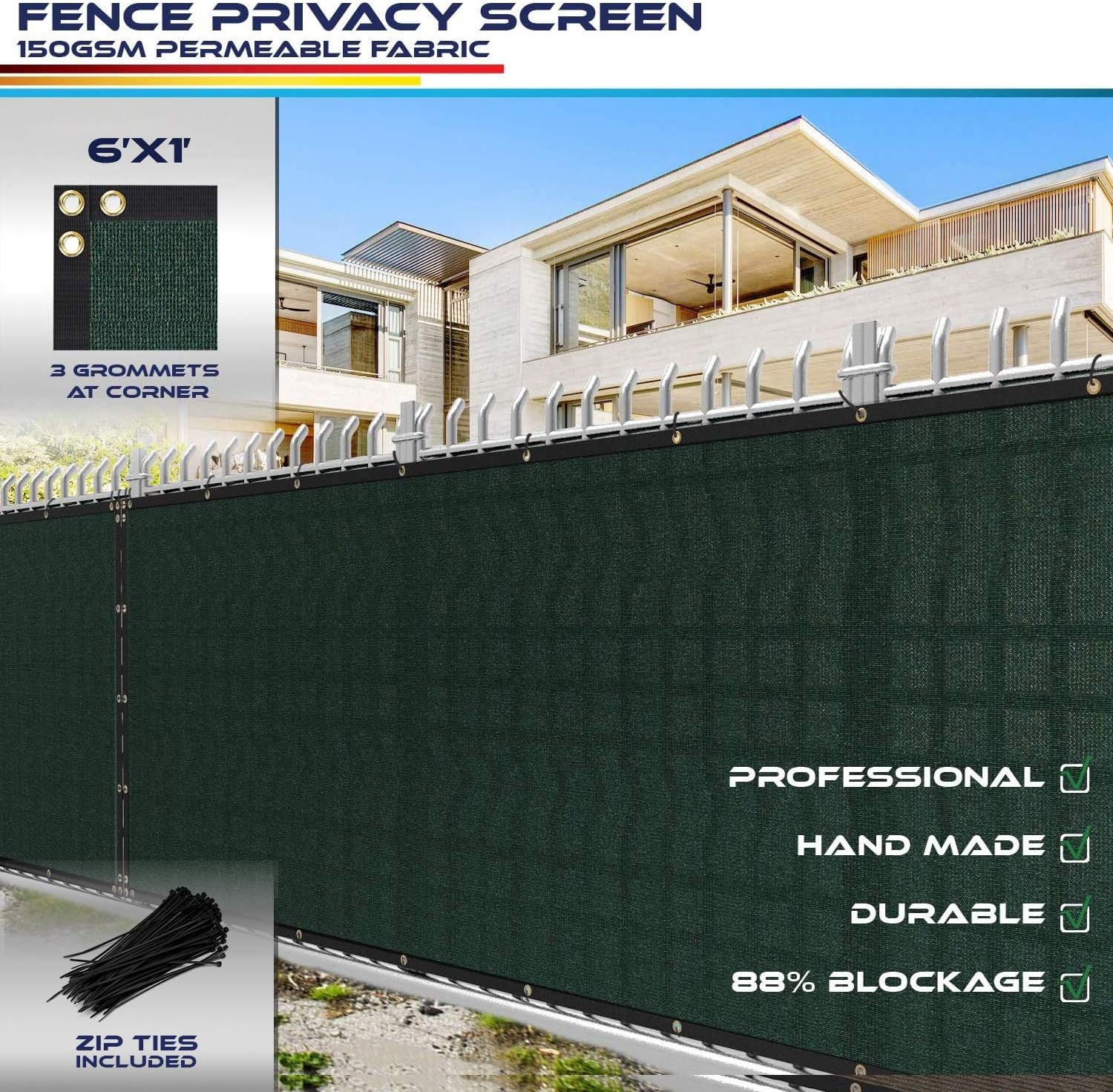 Patio Lawn Garden 5 X 8 Privacy Fence Screen For Chain Link Fence In Black With Brass Grommet 85 Blockage Windscreen Outdoor Mesh Fencing Cover Netting 150gsm Fabric With Zip Ties