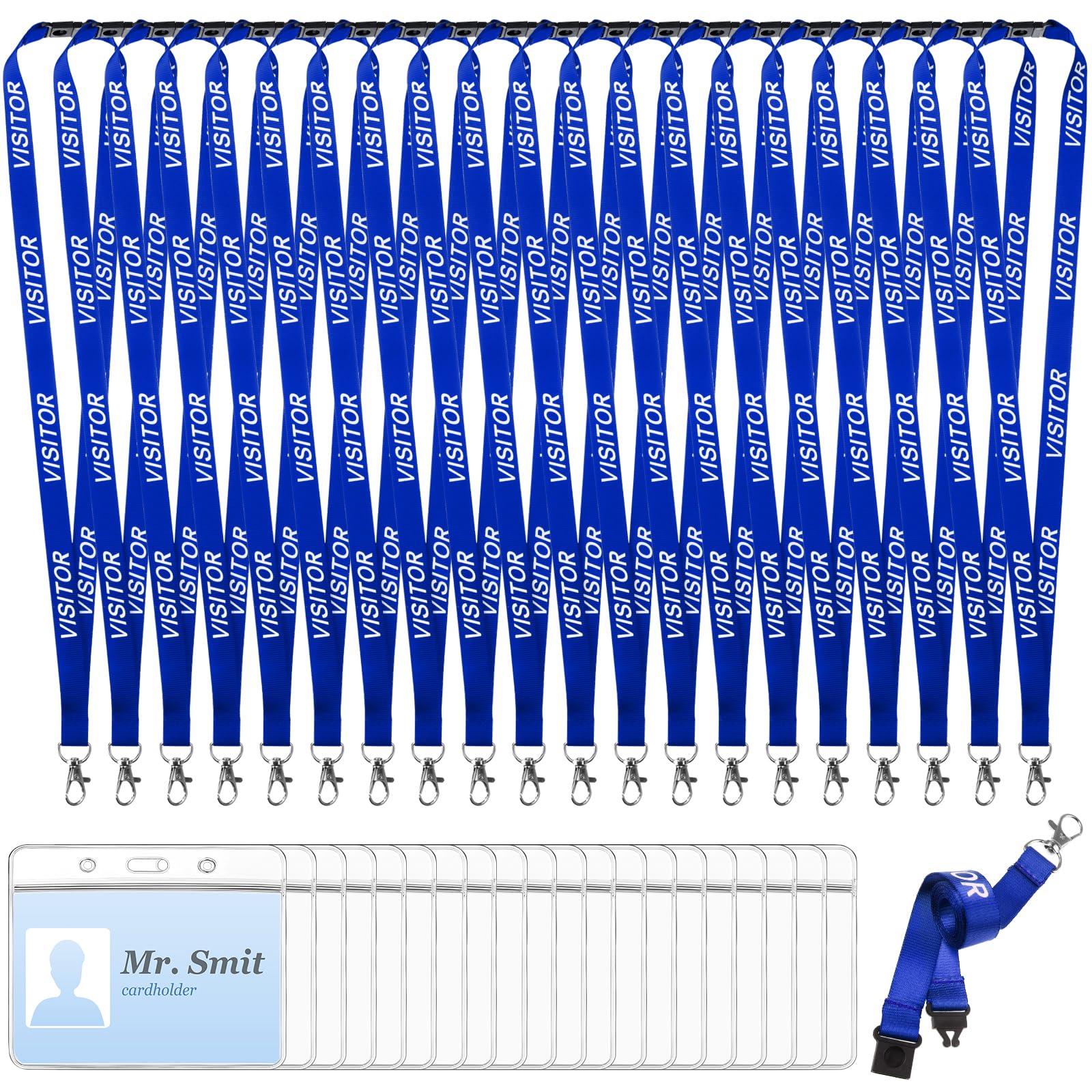20 Pieces Blue Visitor Lanyards with 20 ID Card Holders Safely Separate Visitors Lanyard Volunteer Lanyard Blue Lanyards Quick-Release Neck Straps for Events, Workplaces, Volunteers — image 1