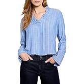 NIC+Zoe Womens Striped Ruffled Around Top