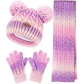 Kids Winter Hat Scarf Gloves Set, Toddler Girl Boy 8% Wool Fleece Lined Pom Beanie Knit Neck Mittens Children Christmas Gifts