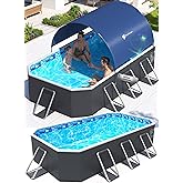 StarOcean Foldable Pool with Canopy,Non Inflatable Pool,90x50x19 in | Large Foldable Swimming Pool for Adult Portable Pool,Collapsible Kid Pool with Shade,Folding Kid Pool for Backyard,Dark Blue