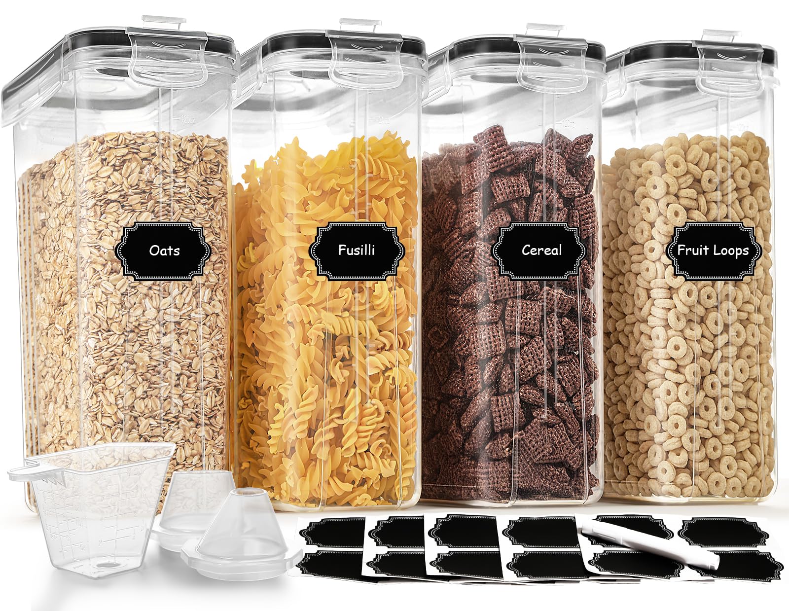 Photo 1 of Cereal Containers Storage Set (4L / 135.2oz), 4PCS Airtight Food Storage Containers with Lids, Cereal Dispensers for Kitchen Pantry Organization and Storage with Pour Spout, 20 Labels, Marker