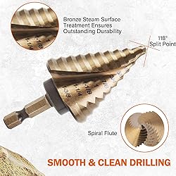 KENDO Two Spiral Flute Cobalt Step Drill Bits with