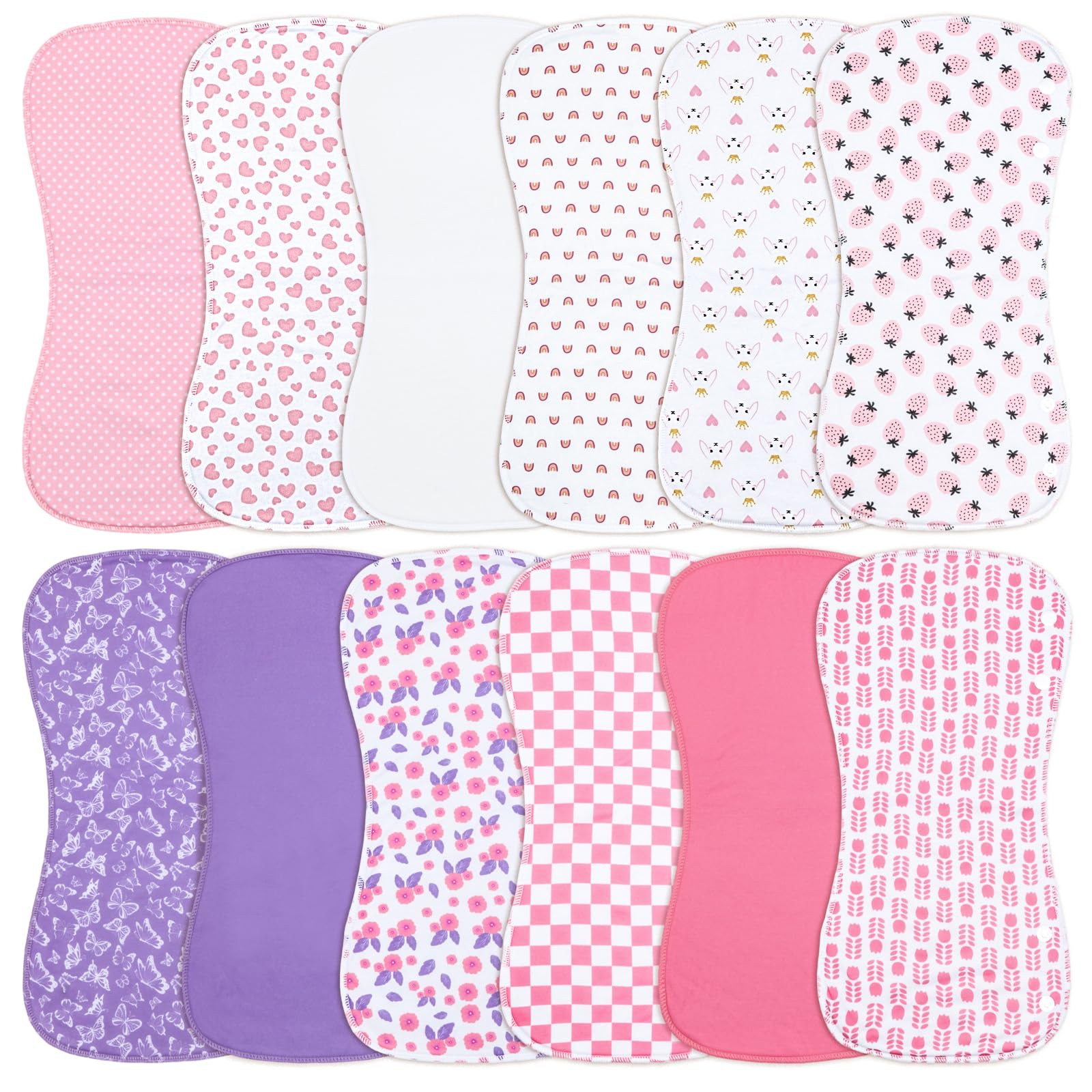 Benoxine Baby Burp Cloths &Baby B.ibs 2-in-1 Design 3 Layers Thicken Cotton Absorbent and Soft Spit Up Burping Rags Set for Newborn (Multicolor-02) Image