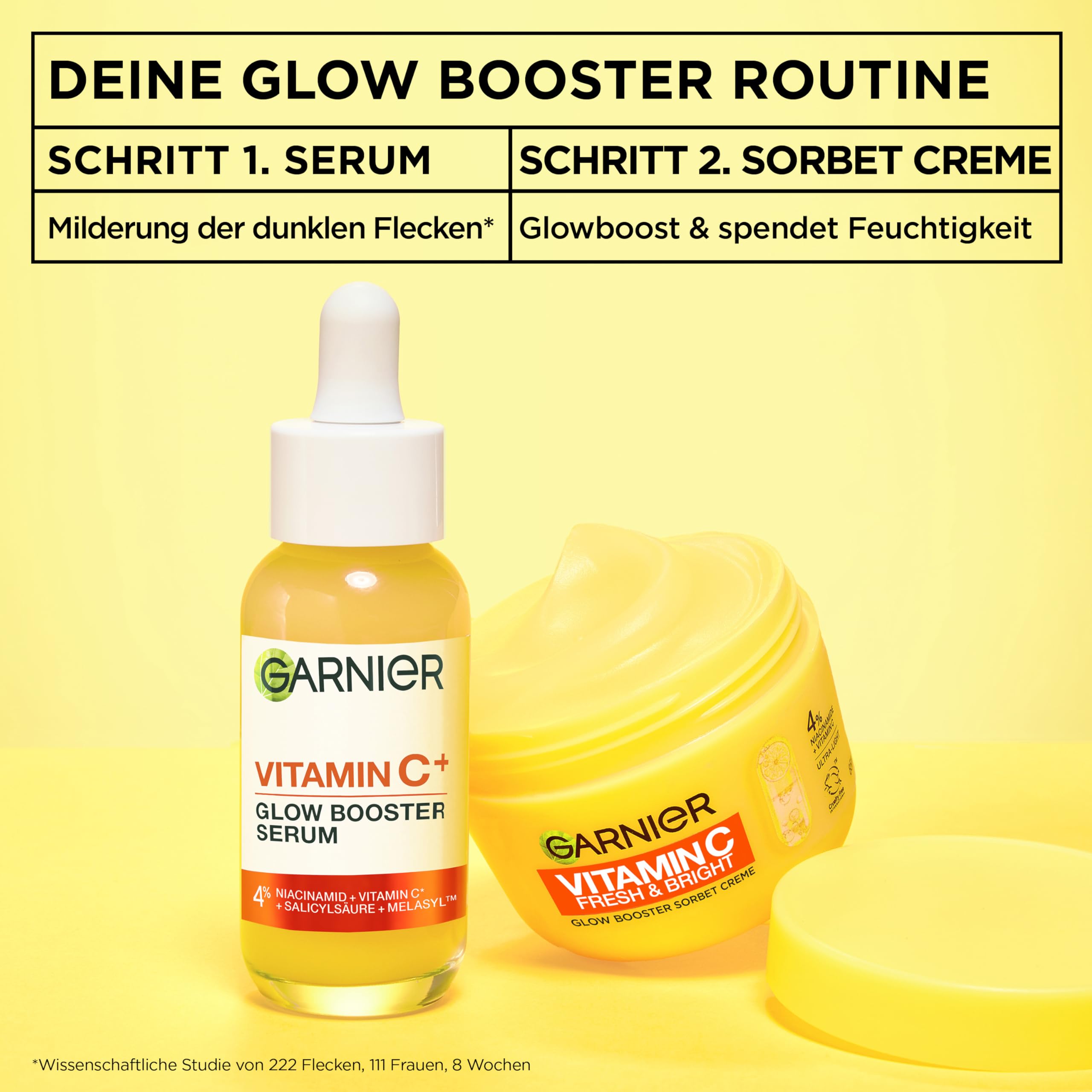 Garnier Vitamin C Fresh & Bright Glow Booster Sorbet Creme – Gesichtspflege mit 4% Niacinamid & Vitamin C für strahlenden Glow – Feuchtigkeitscreme gegen dunkle Flecken & Pigmentflecken – 85ml 8