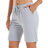 Stelle Women's 7"/10" Cotton Bermuda Shorts Knee Length Comfy Lounge Athletic Sweat Shorts with Deep Pockets