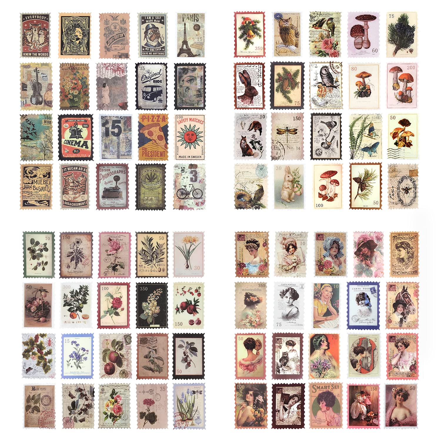 Mayplous Vintage Washi Scrapbooking Stickers – 4 Packs Postage Stamp Sealing Planner Stickers for Journals, Notebooks & DIY Crafts (Ancient)