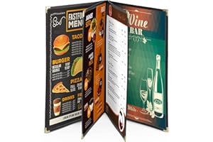 20 Pack of WeChef Menu Cover 4 Page 8 View Double Stitch Trim Fits 8.5X11 Paper Transparent Cafe Restaurant Black