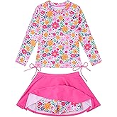 swimsobo Girls Swimsuit Rash Guard Long Sleeve Bathing Suit Two Piece Swimwear Swimming Skirt with Shorts 3-12T