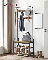 VASAGLE Coat Rack 4-in-1 with Shoe Storage Bench 9 Removable Hooks view 2