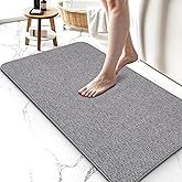 Upgraded Bath Mat 24x36Inch, Thin Bath Mats Rugs with Rubber Backing Non-Slip, Absorbent,Quick Dry Machine Washable, Home Decor Accessories Cozy Cloth Bathroom Rugs fit Under Door/Sink/Tub/Shower-Gray