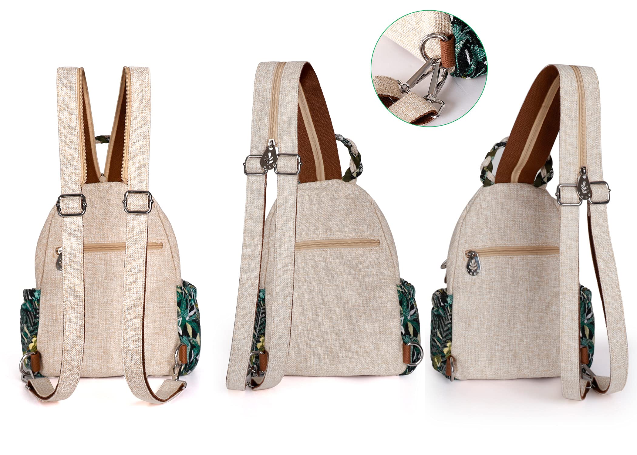 AULUDA Girl's Convertible Sling Bag, Hand Craft Artisan Purse, Beautiful Canvas Premium Casual Day Mini Backpack for Women (Green Marsh)