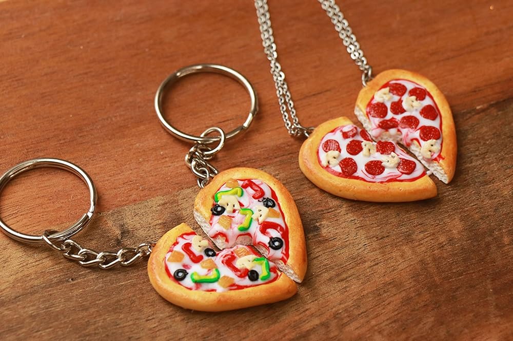 Pizza Friendship necklace bff jewelry, food jewelry