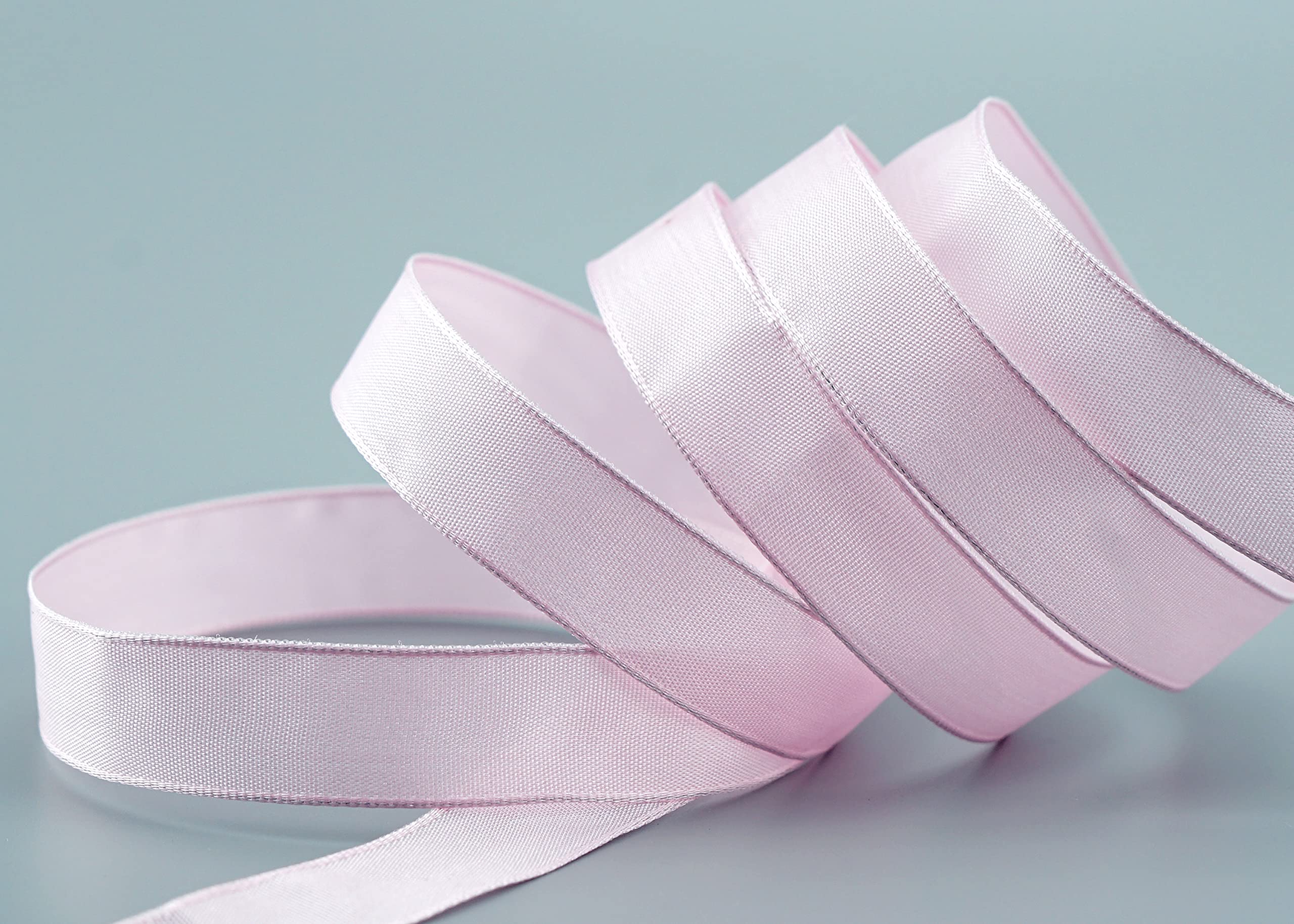 finemark 20 m x 15 mm Wired Silk Ribbon Lina 604 Light Pink Fabric Decorative Wire Edges Gift Table Decoration Wedding Easter Visco Card Design
