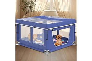 besuhot Dog Playpen 42 × 42 Inch, Puppy PlayPen with Gate for Puppies, Small and Medium Dogs, Pet PlayPen with Roof for Outdoors & Indoors, Tear Resistant Fabric, Safe and Sturdy Dog Fence.