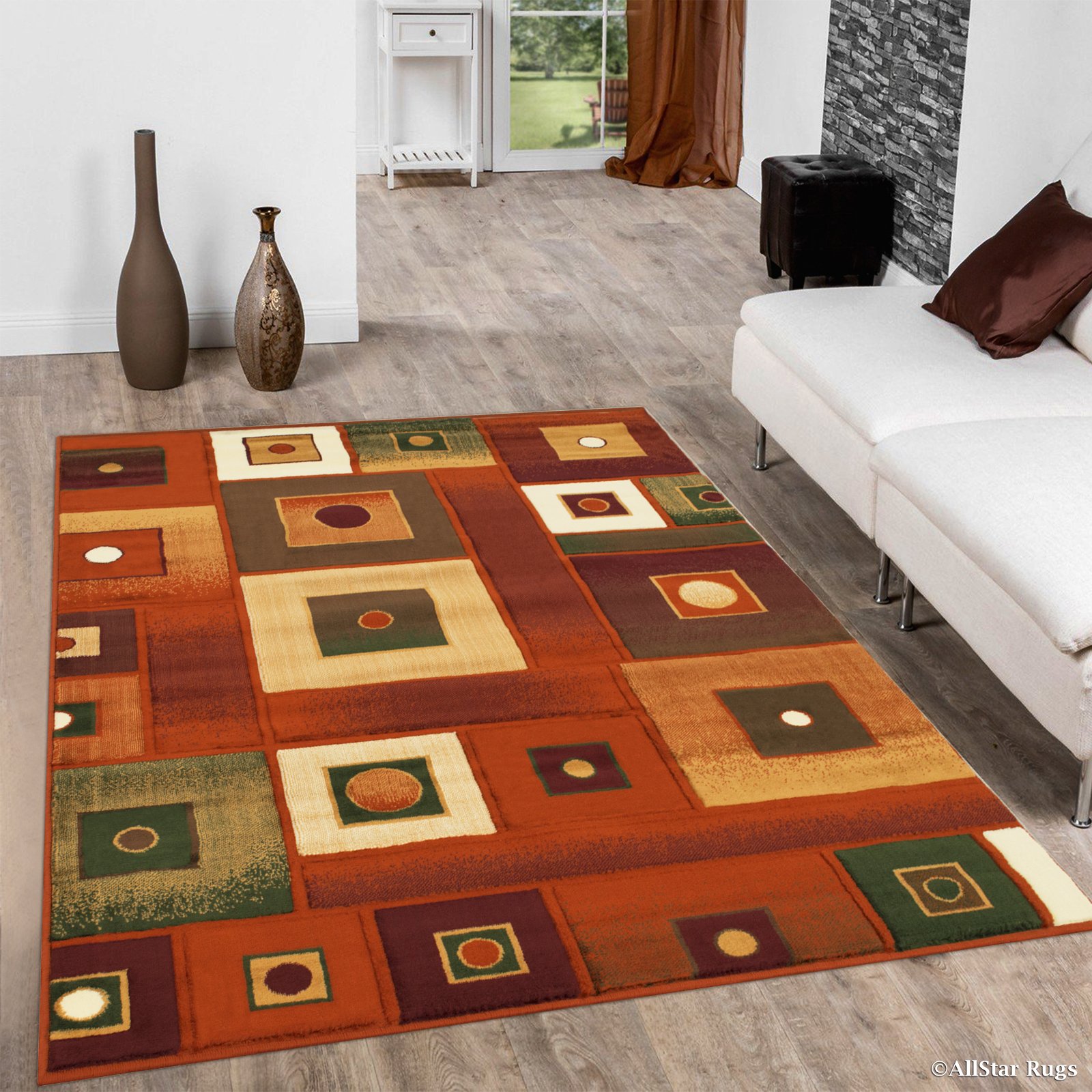 Photo 1 of ***similar item***different design***  Allstar 8x10 Rust Modern and Contemporary Machine Carved Effect Rectangular Accent Rug with Multicolor Geometric Color Block Design