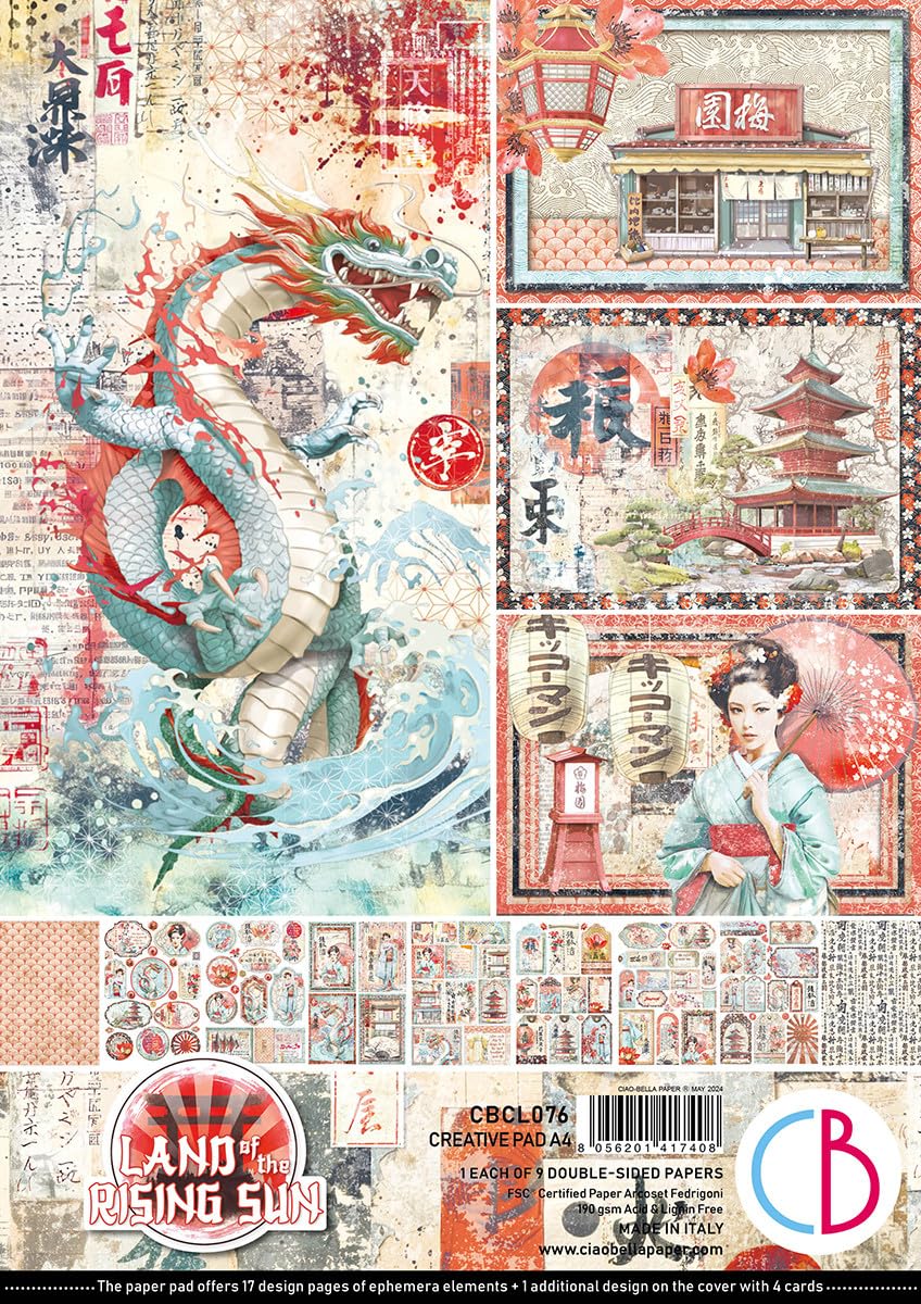 Ciao Bella Creative Pad - Land of The Rising Sun - 9 Sheets A4 (21cm x 29.7cm) - 190gsm Paper