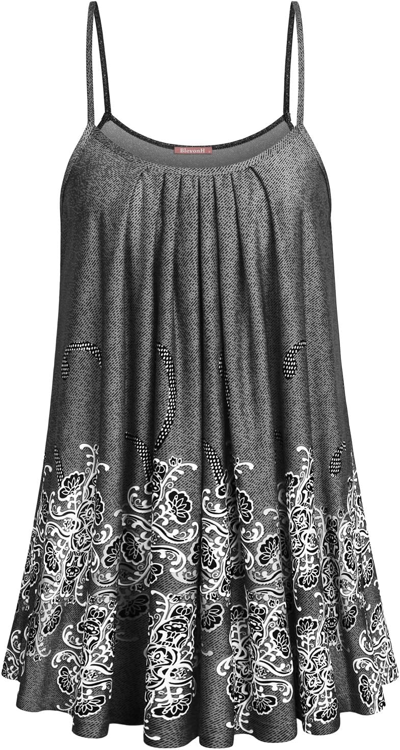 BlevonH Womens Sleeveless Paisly Floral Printed Camis Ruche Tanks Tops