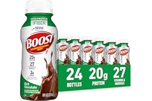 BOOST High Protein with Fiber Ready to Drink Complete Nutritional Drink, Rich Chocolate, 8 fl oz Bottle, 24 Pack