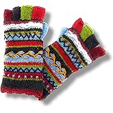 Ella Sussman Hand Knit Winter Half Fingerless Striped Texting Gloves Warm Wool Fleece Lined
