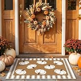 Drydiet 2 Pcs Fall Layered Doormat Set Neutral Pumpkin with Stripe Rug | Create a warm farmhouse autumn look ,ideal for front doors, porches, entryways, and Thanksgiving decor