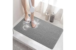 HITSLAM Shower Mat Non Slip, 24 x 16 Inch Bathtub Mat Non Slip with Drain, Soft PVC Loofah Bath Mat for Tub, Quick Drying Bat