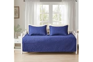 HAILEA 3 Piece Navy Daybed Cover Twin Size Cozy Daybed Sets Bedding Double Sided Quilting Cover Set Geometric Print Bedspread Coverlet All Season for Twin Bed with 2 Standard Shams,39"x75"