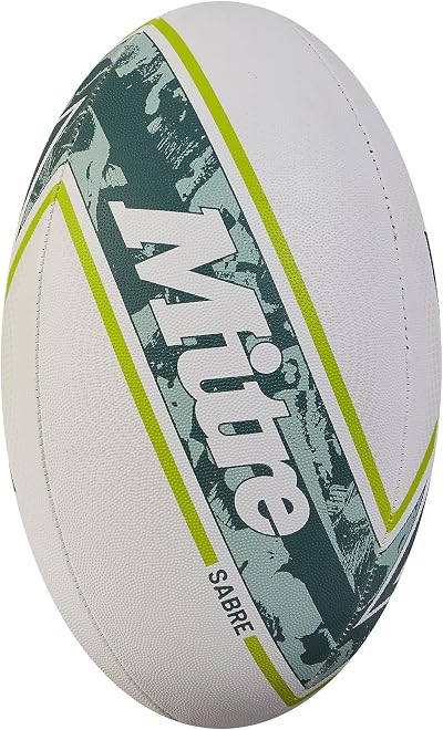 Mitre Sabre D4P Rugby Ball Extra Strong Lining Full Weight White/Mint/Lime