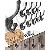 My Fancy Farmhouse Rustic Cast Iron Coat Hooks (10 Pack) Wall Mounted Farmhouse Decorative Wall Hooks, Vintage Hooks for Hanging Coats, Bags, Hats, Towels (Antique Black)