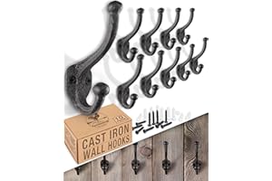 My Fancy Farmhouse Rustic Cast Iron Coat Hooks (10 Pack) Wall Mounted Farmhouse Decorative Wall Hooks, Vintage Hooks for Hanging Coats, Bags, Hats, Towels (Antique Black)
