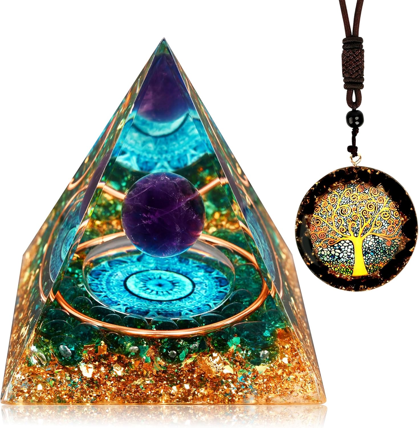 Wall Décor - Zurligi Orgone Pyramid Positive Energy, Organite Orgone Pyramid Protection Amethyst Chakra Crystal Pyramid, Orgonite Pyramid for Success, Energy Generator Healing Crystal Pyramid