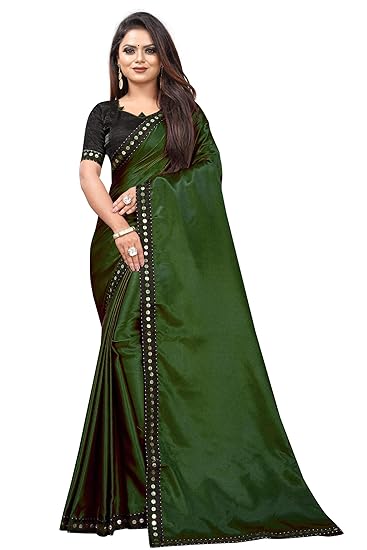 Market Magic World Womens Satin Plain Saree With Blouse Piece