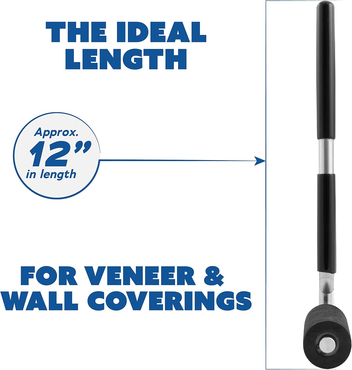 Long Handle J Roller with Thick Rubber Roller 1-1/2” in Diameter by 2-7/8” Wide For Veneers Laminate Wall Coverings and Edge Banding for Maximum Pressure Adhesion - - 
