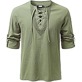 JOGAL Mens Renaissance Shirt Medieval Pirate Viking Halloween Costume Gothic Steampunk Retro Long Sleeve Lace Up Shirts