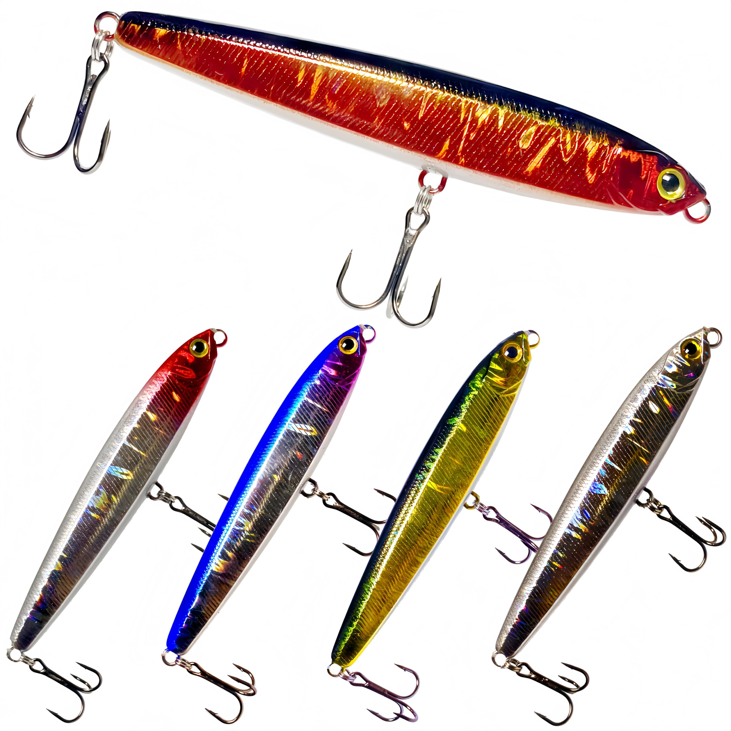 RUIJIAXIANG Sinking Fishing Lure Fishing Lures Hard Bait Kit 24g 10cm 15g 8cm 5pcs Pencil Lures Set Treble Fishing Hooks For Freshwater Saltwater (15g 8cm)