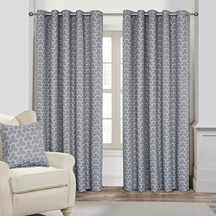 Homescapes Grey Geometric Blackout Curtains Pair Width 117cm 46