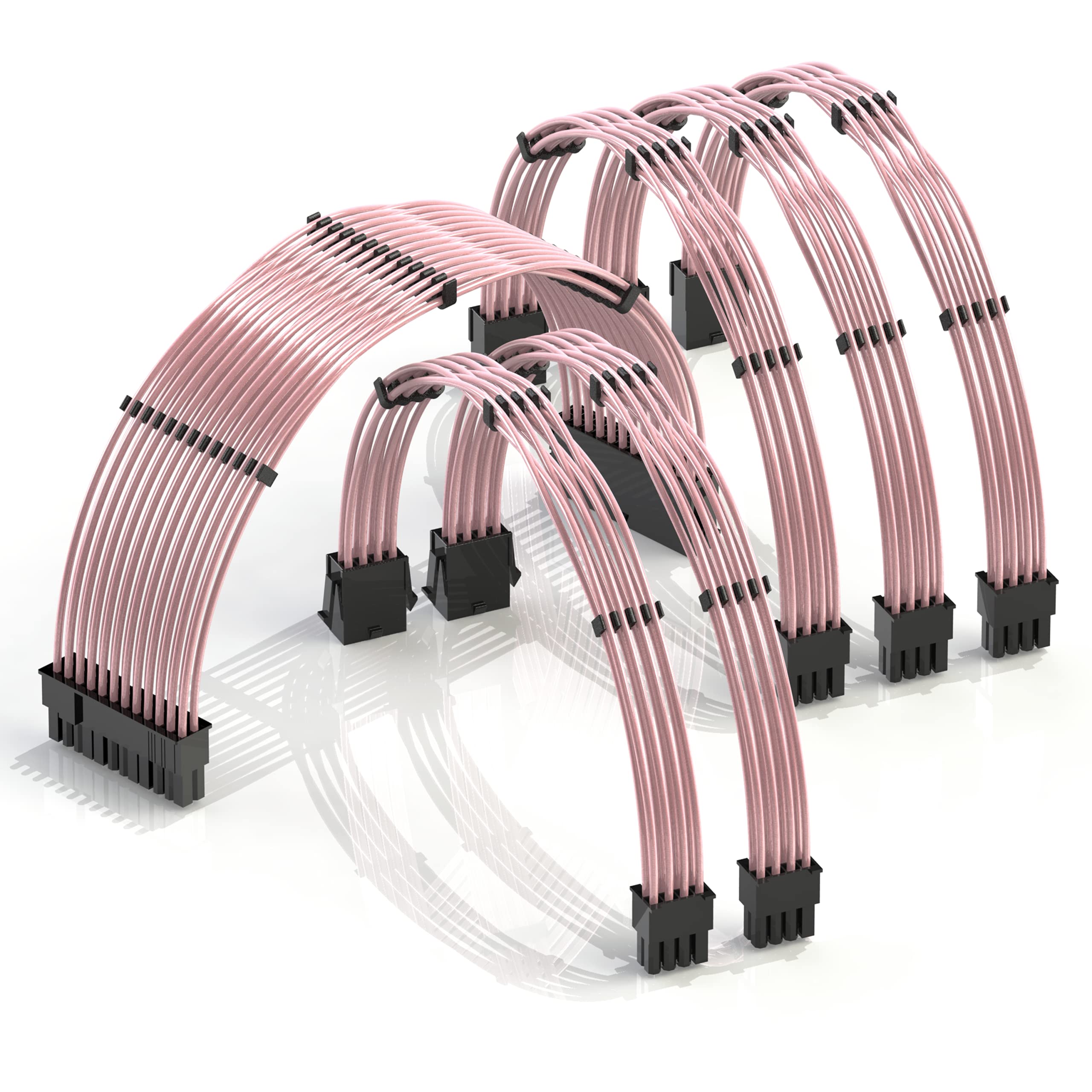LINKUP - 30cm PSU Cable Extension 18AWG Oxygen Free Copper (OFC) Teflon Jacket Custom Mod GPU PC w/Comb Kit | 1 x 24 P (20+4) | 2 x 8 P (4+4) CPU | 3 x 8 P (6+2) GPU set | 300mm – Pink