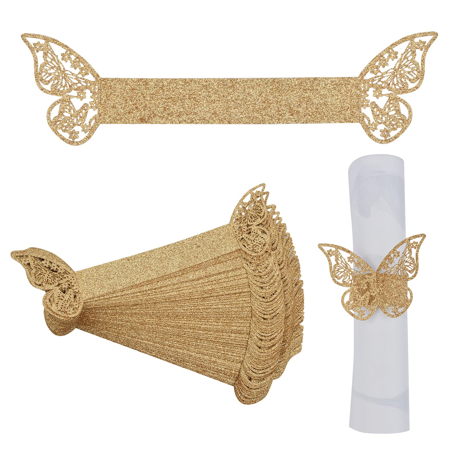 URROMA Napkin Rings, 50 Pcs Auratus Butterfly Napkin Holders Napkin Buckle for Christmas Lunch Thanksgiving Party Holiday Wedding Table Decoration