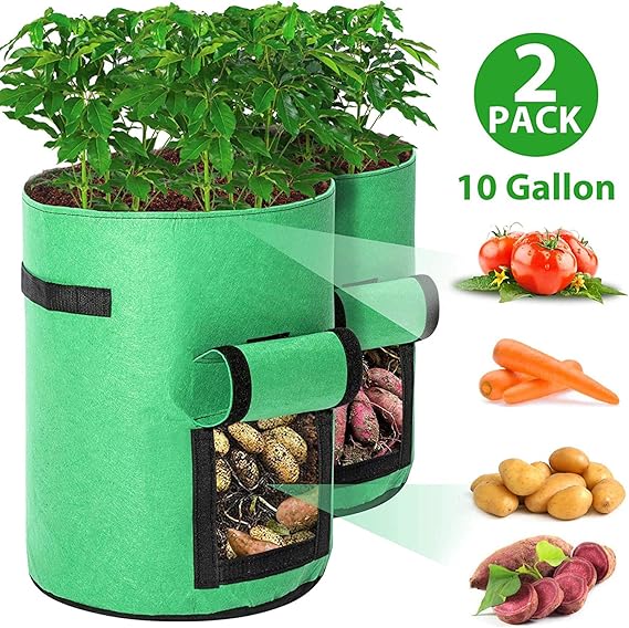 Potato Grow Bags, Garden Plant Growing Bags 2 Pack 10 Gallon, Potato