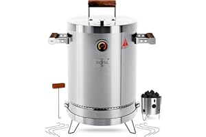 INGRILL Charcoal Grills - Basic Mini 6 lbs - 3-in-1 Stainless Steel Ultra-Portable Charcoal Smoker for Outdoors, Camping and Home BBQ - Vertical Smoker Barrel Grill with Thermometer & Accessories