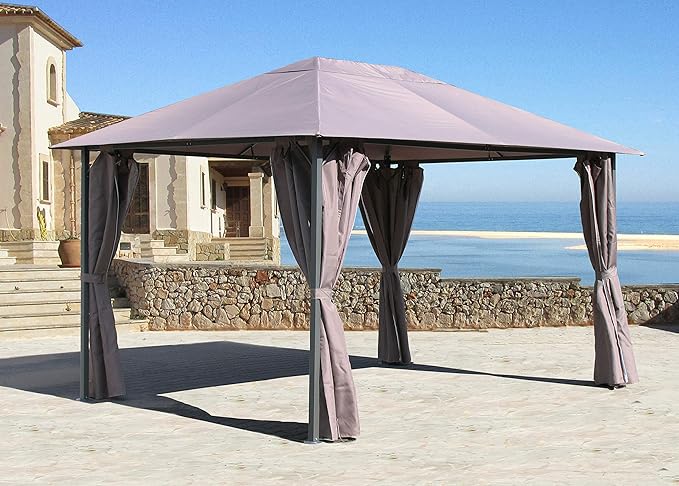 QUICK STAR Metall Garten Pavillon Nizza 3x4m Taupe mit 4 Seitenteilen Partyzelt