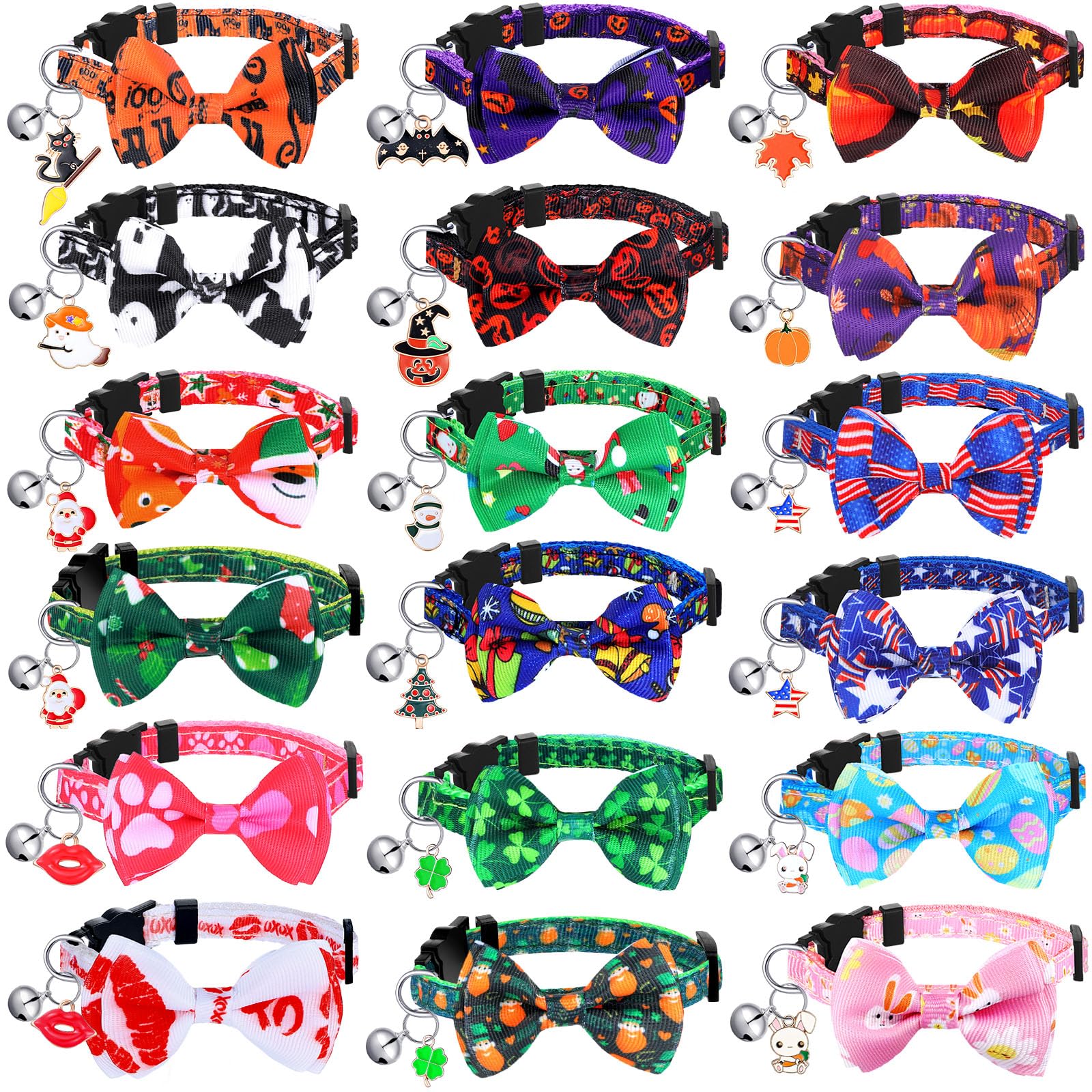 Photo 1 of Kacctyen 18 Pcs Halloween Fall Cat Collars Holiday Cat Collars Decoration Breakaway Adjustable Kitten Bow Tie Bulk Halloween Pet Kitten Bowtie Decor(Medium)