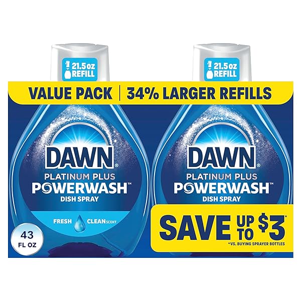 DAWN POWERWASH FRESH DISH SPRAY, LIQUID DISH SOAP, DISH SOAP REFILL, DISH DETERGENT LIQUID, 2 REFILLS, 43 FL OZ