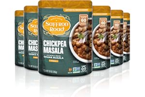 Saffron Road Chickpea Masala Ready to Eat Microwaveable Meal Pouch - Vegan, Gluten Free, Halal, Non-GMO, 6-Pack 10oz Each Indian Chana Masala Curry