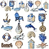 Maitys 36 Pcs Beach Wooden Ornaments Ocean Summer Tree Decorations Coastal Nautical Seaside Wood Cutouts Navigation Hanging Ornaments Xmas Decorations for Home Tree Wall Wreath Crafts(Ocean)