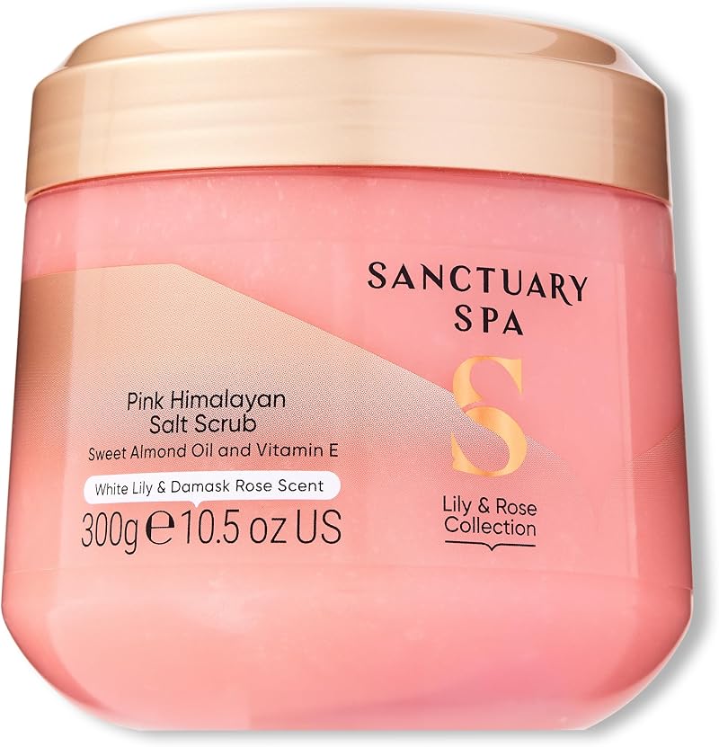 Sanctuary Lily and Rose Salt Body Scrub 300g Pink Himalayan Salt Vegan Cruelty
